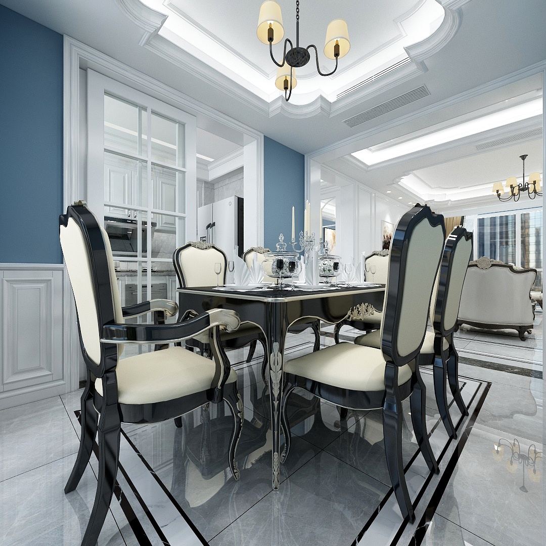 北风设计-138平现代美式三居室装修效果图