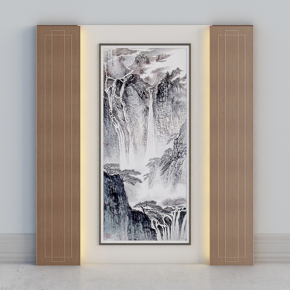沙发背景中式带灯带3D模型