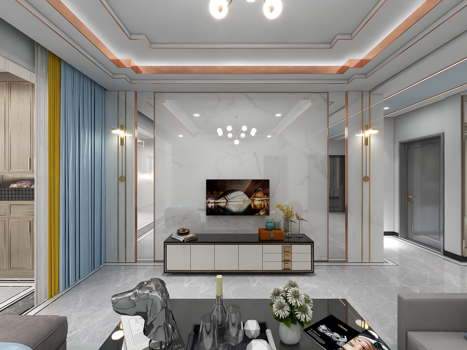 山河知己-120平轻奢三居室装修效果图