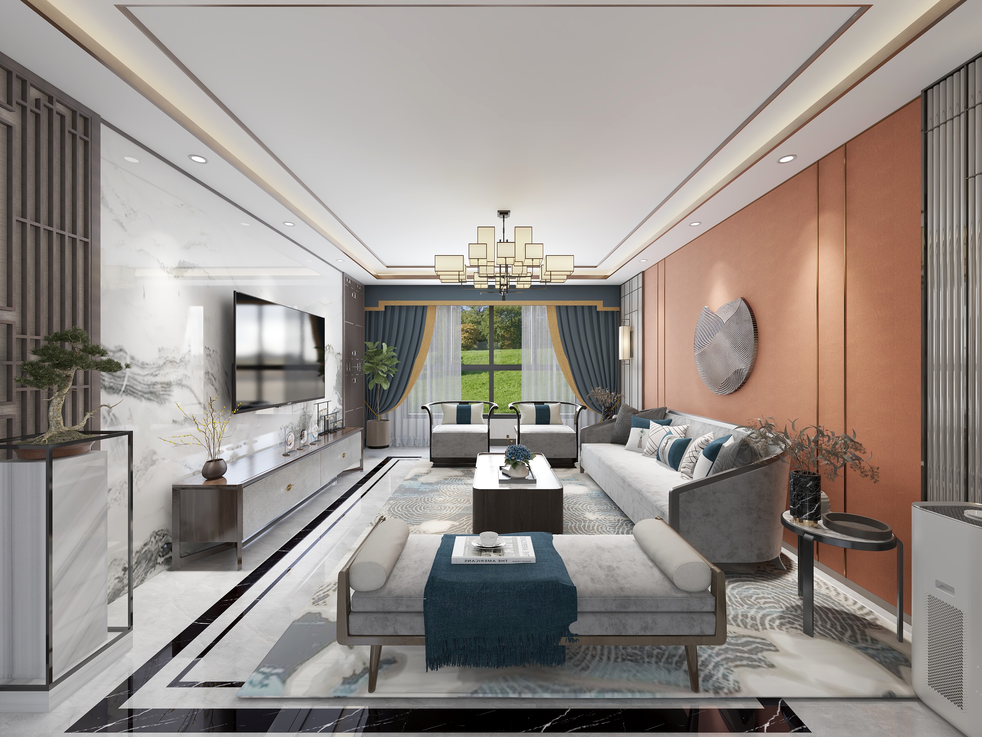 祺祥空间设计-141方新中式三居装修效果图