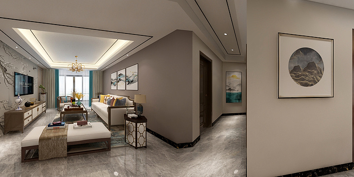 善行设计-新中式客餐厅-装修设计方案