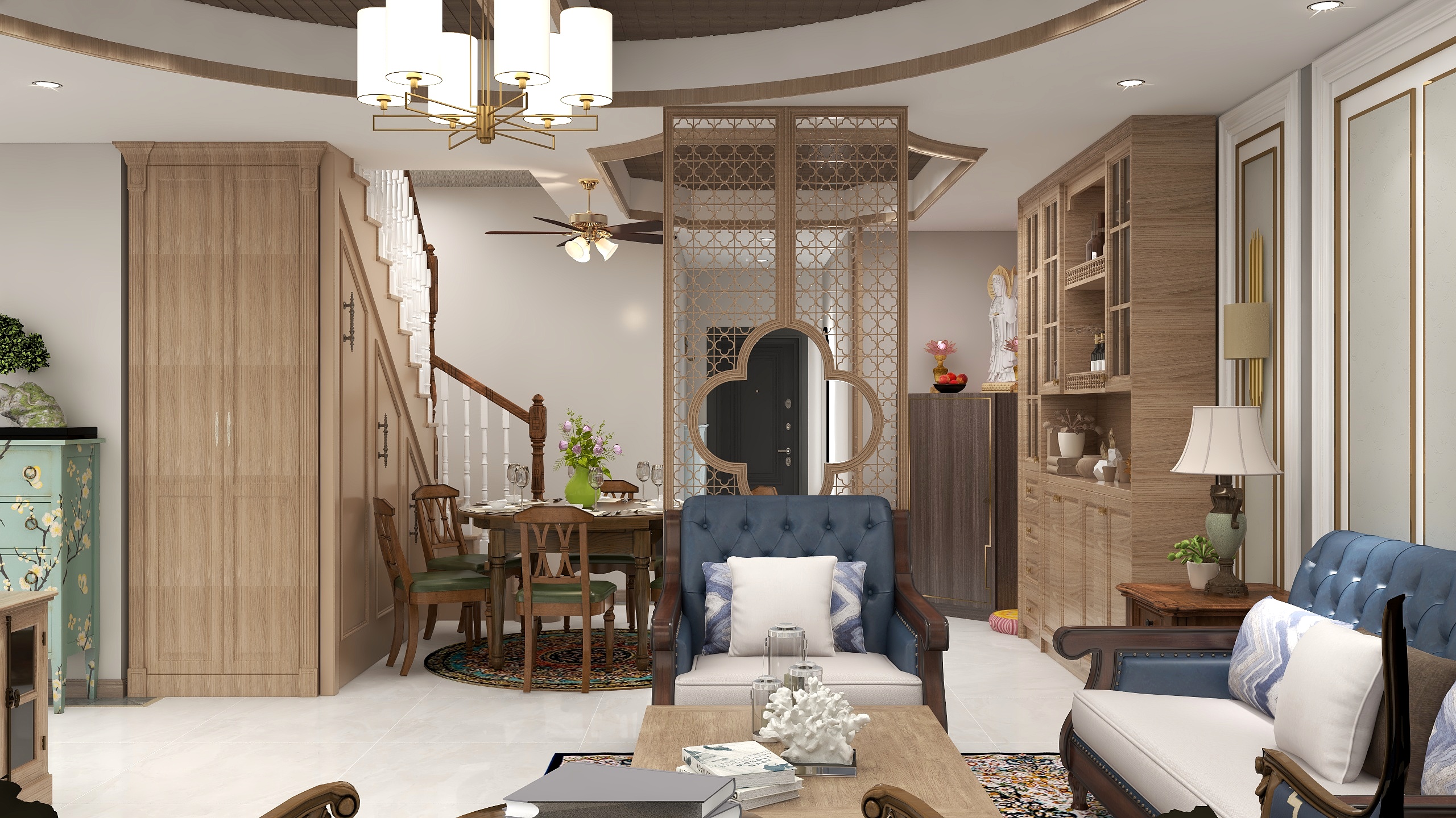 CG安安耶-《MrSix》美式新中混搭三层小别墅装修效果图