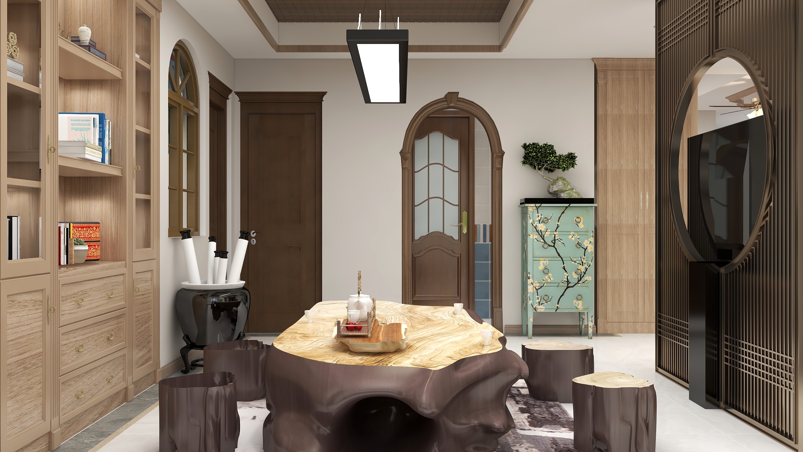 CG安安耶-《MrSix》美式新中混搭三层小别墅装修效果图