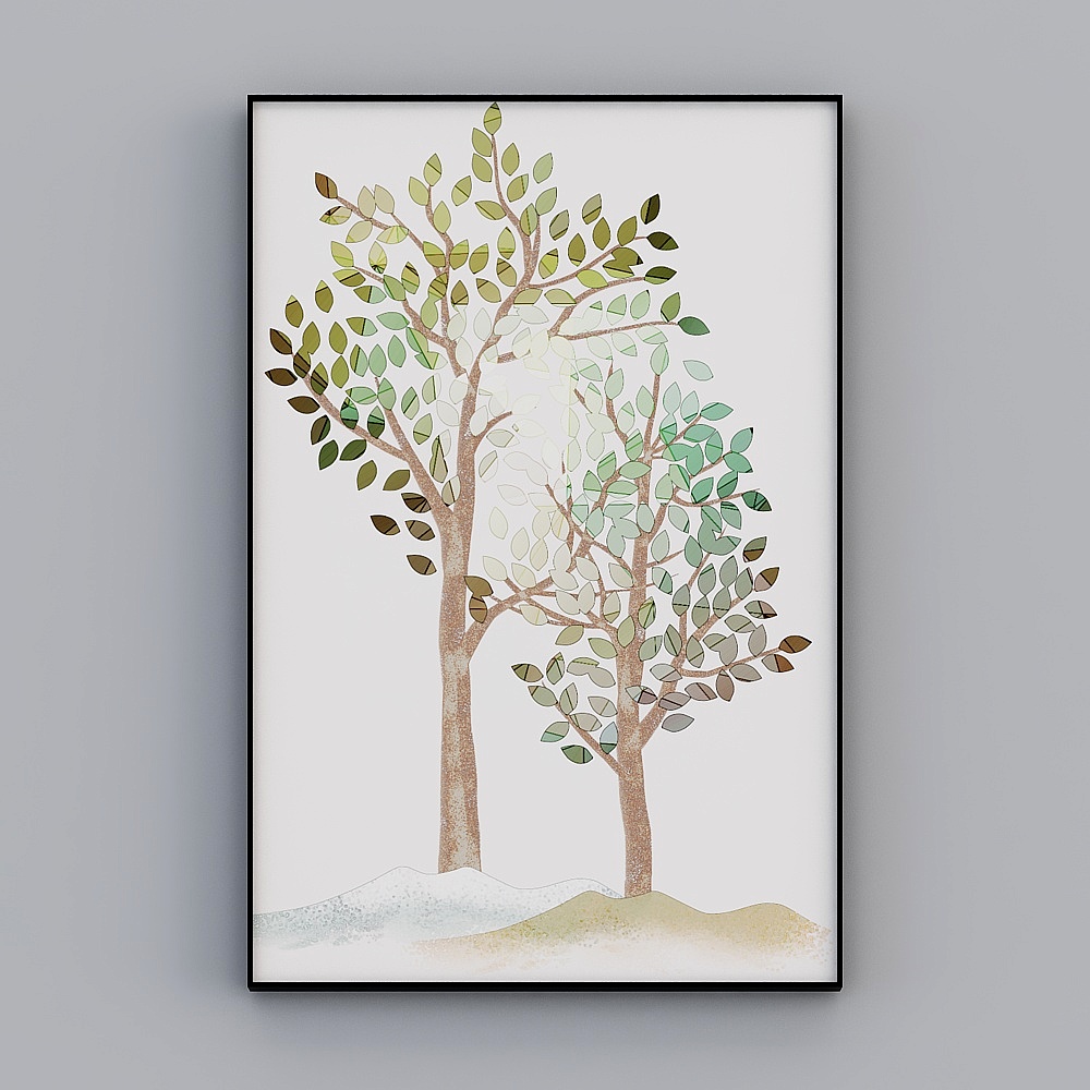 es415-热带植物小清新现代简约手绘北欧装饰画13d模型