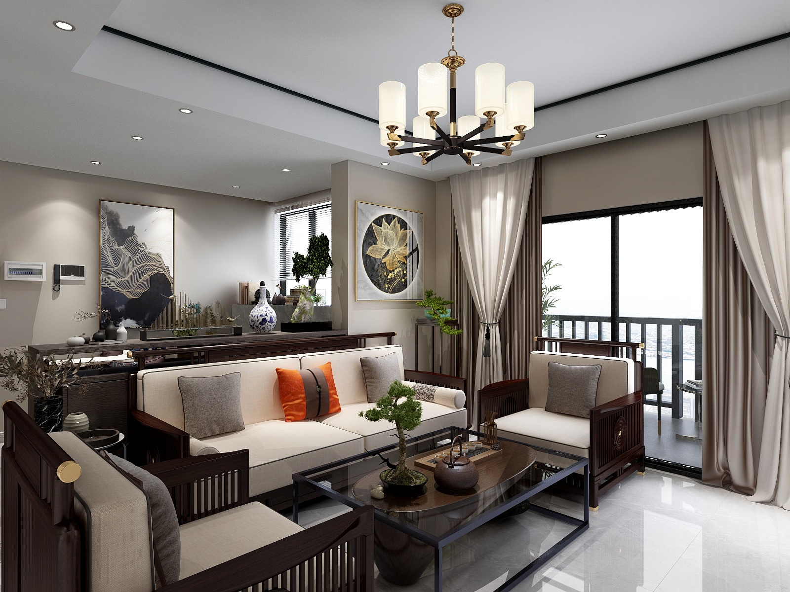 中山天圆空间设计-新中式风格装修效果图