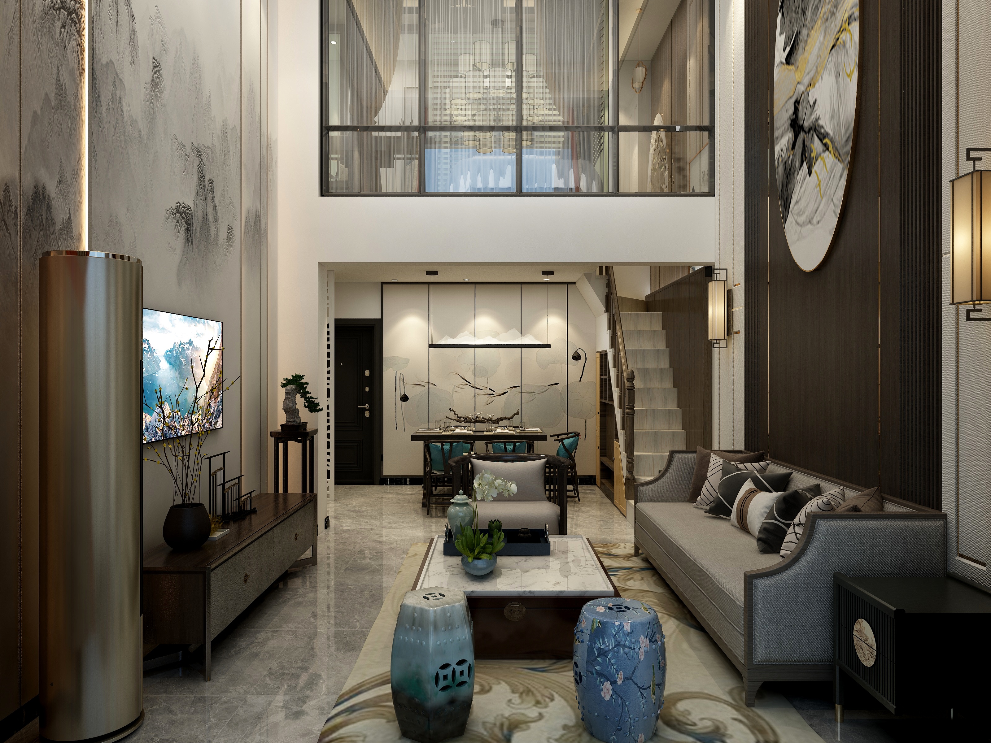 cr梵之设计-半山郡复式楼新中式-装修设计方案