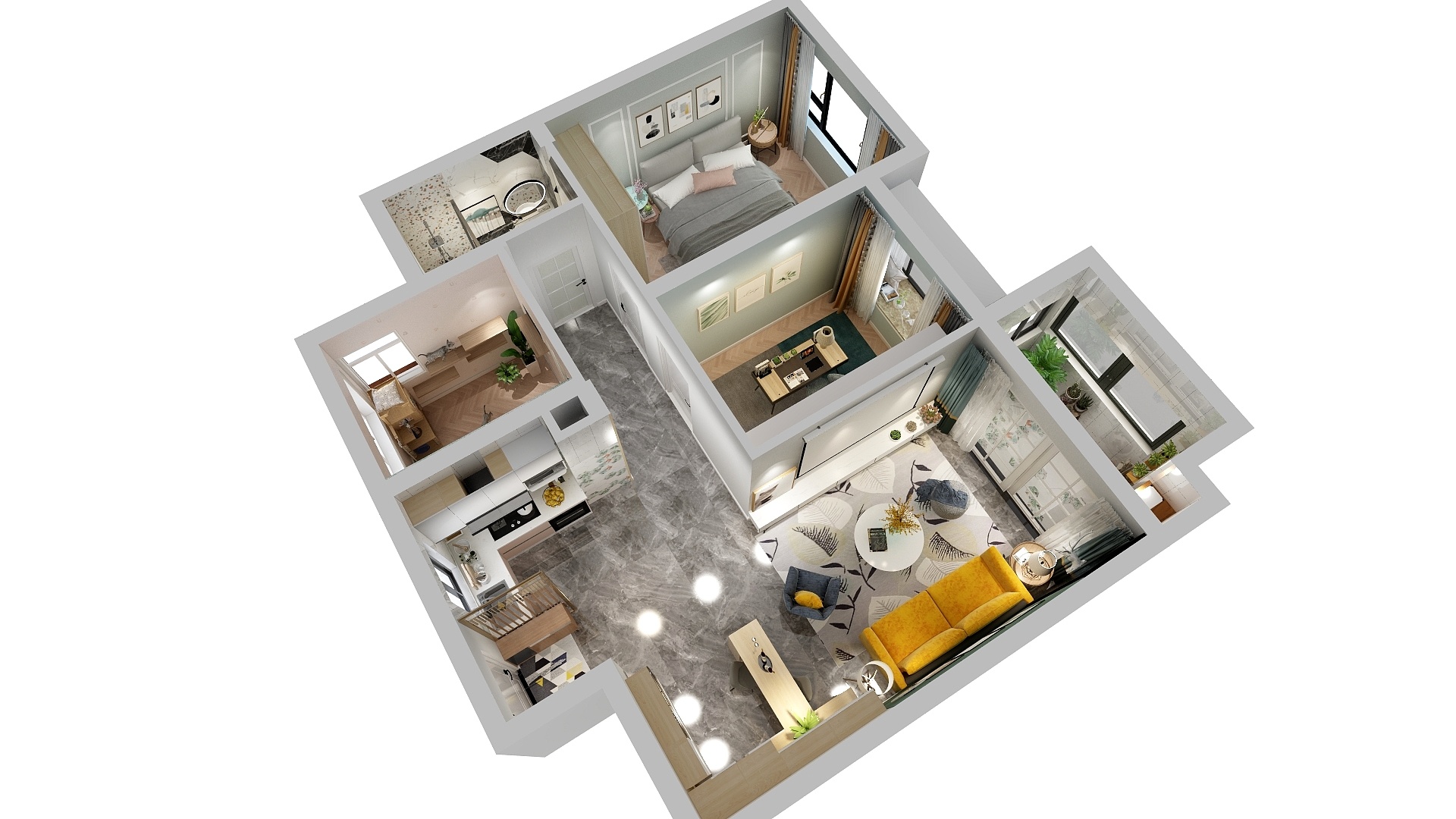 PG666-德信海德公园83.00㎡A2’3室2厅1卫1厨-装修设计方案