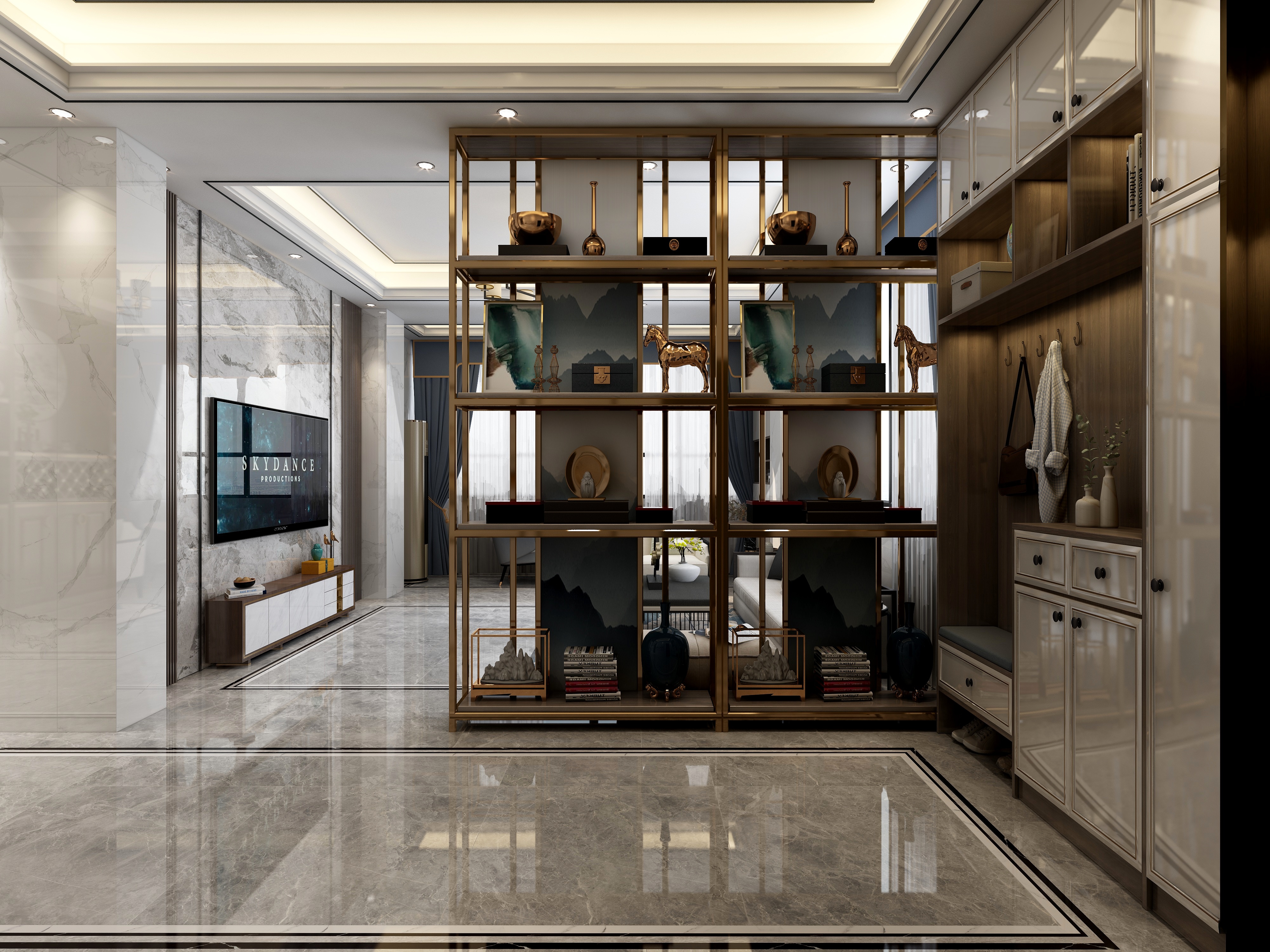 李青越-新中式别墅一层装修效果图