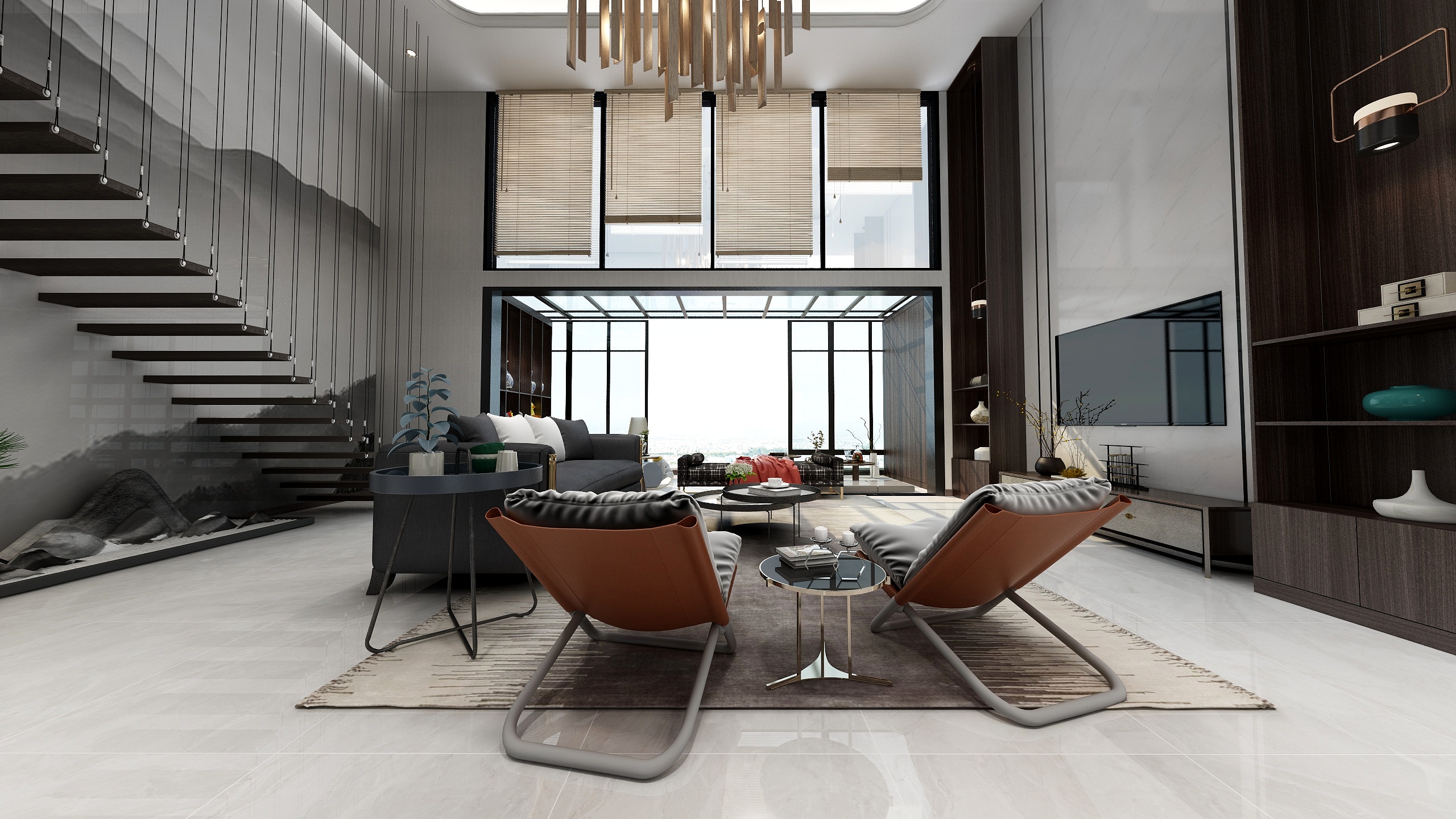 舒畅-九樾府挑層客廳-装修设计方案