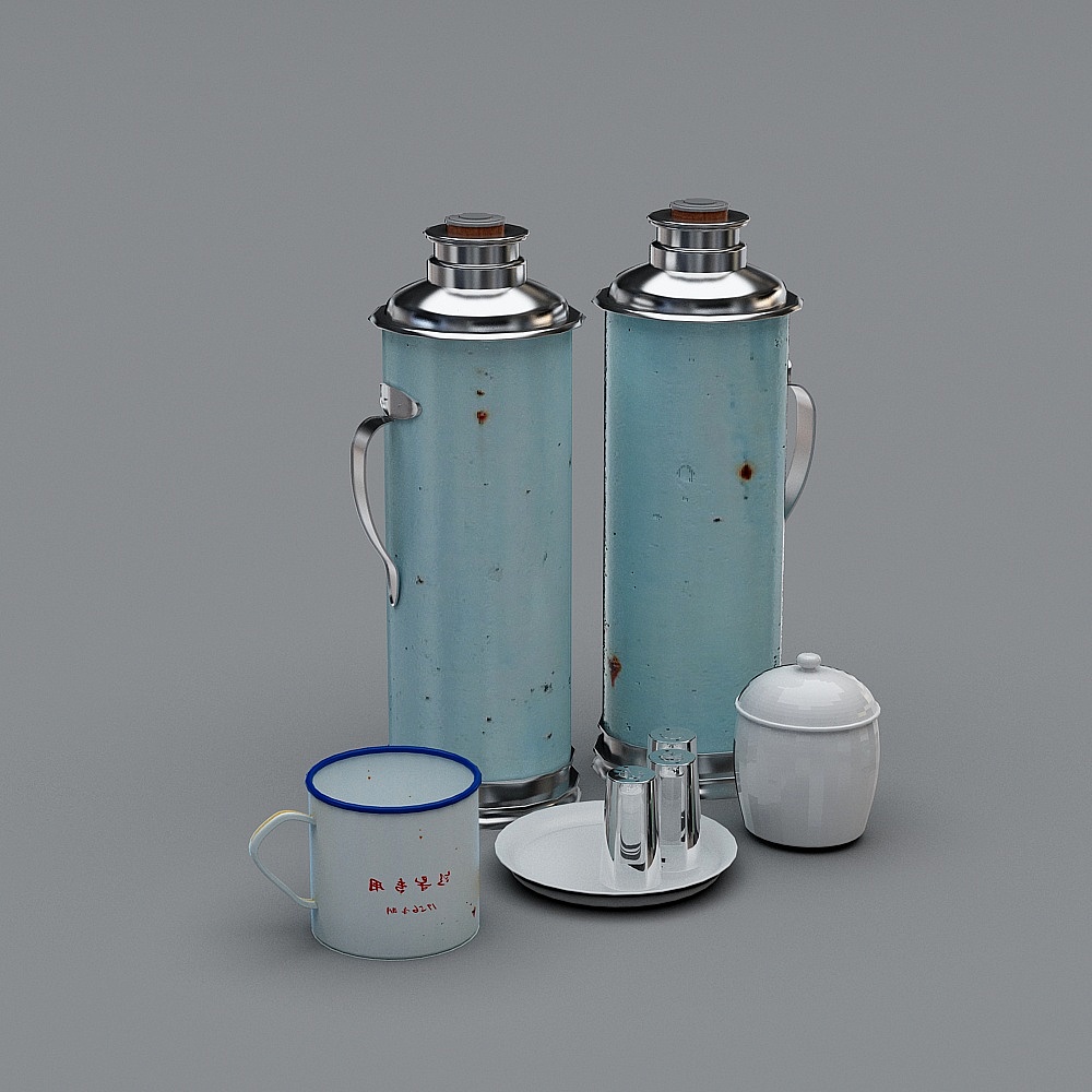 工业风怀旧老式热水瓶水杯3D模型