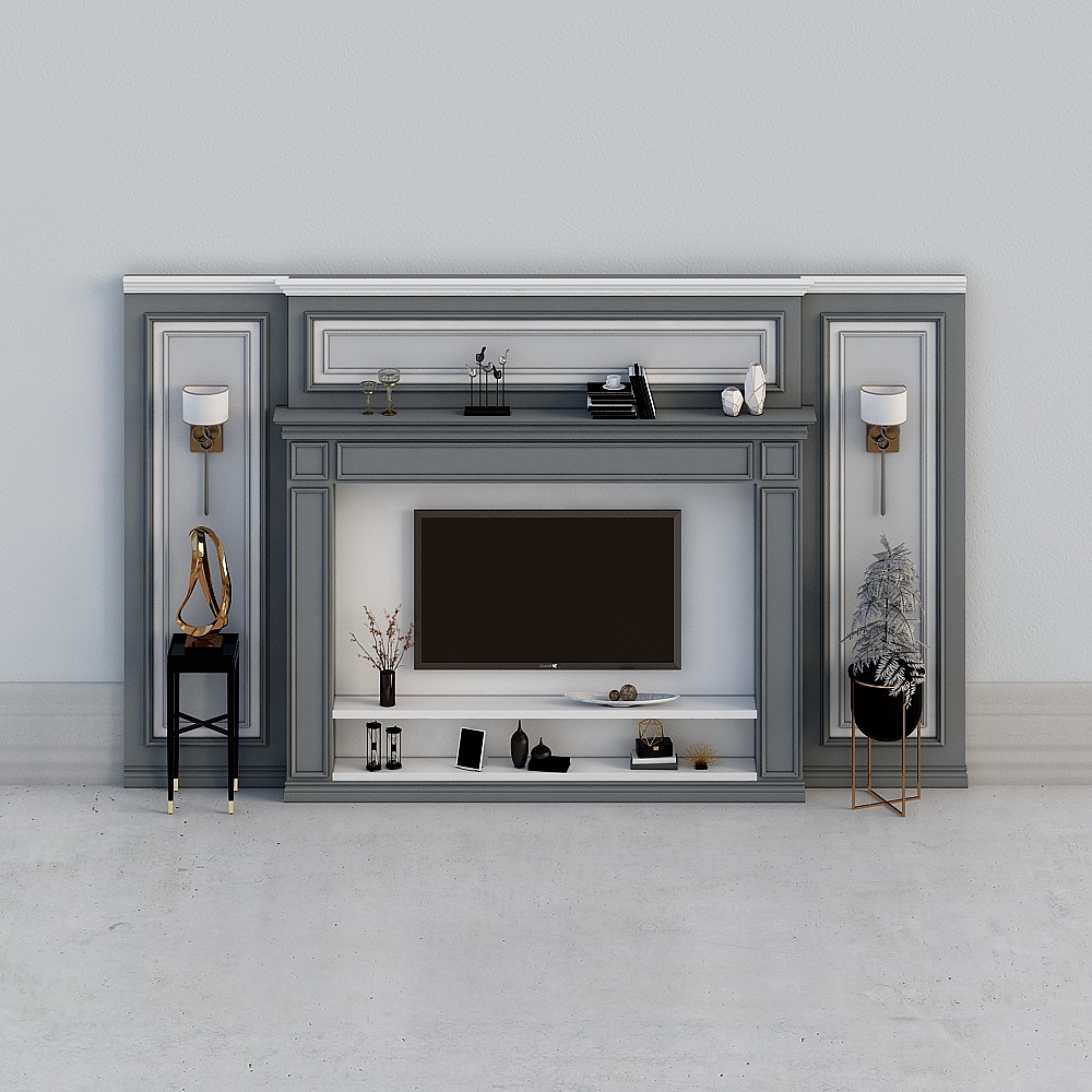 简欧背景墙3D模型