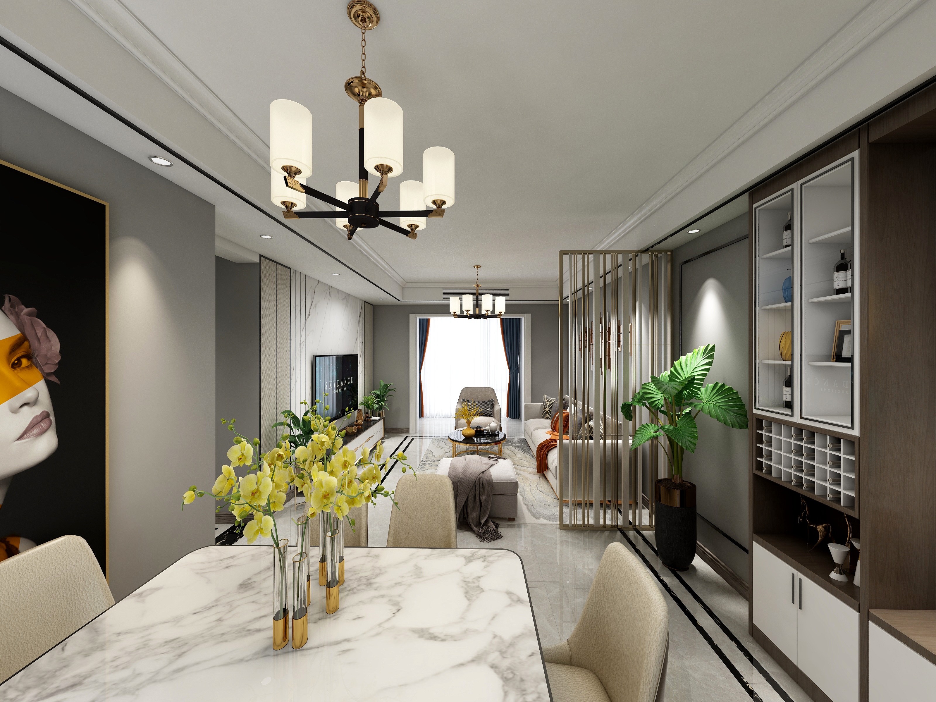 南充李毅室内设计-学府华庭2-1-1103张姐-全黑钛大理石-装修设计方案