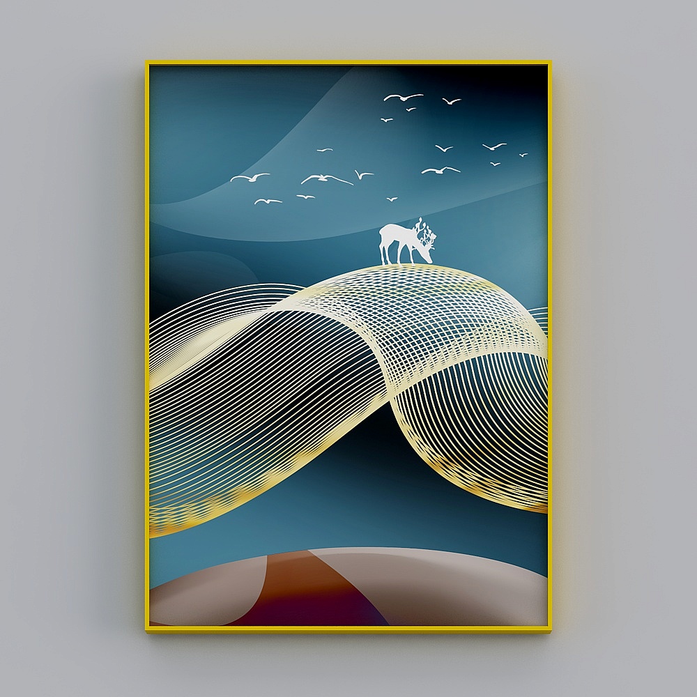 ES289风景抽象山水麋鹿现代简约晶瓷装饰画2