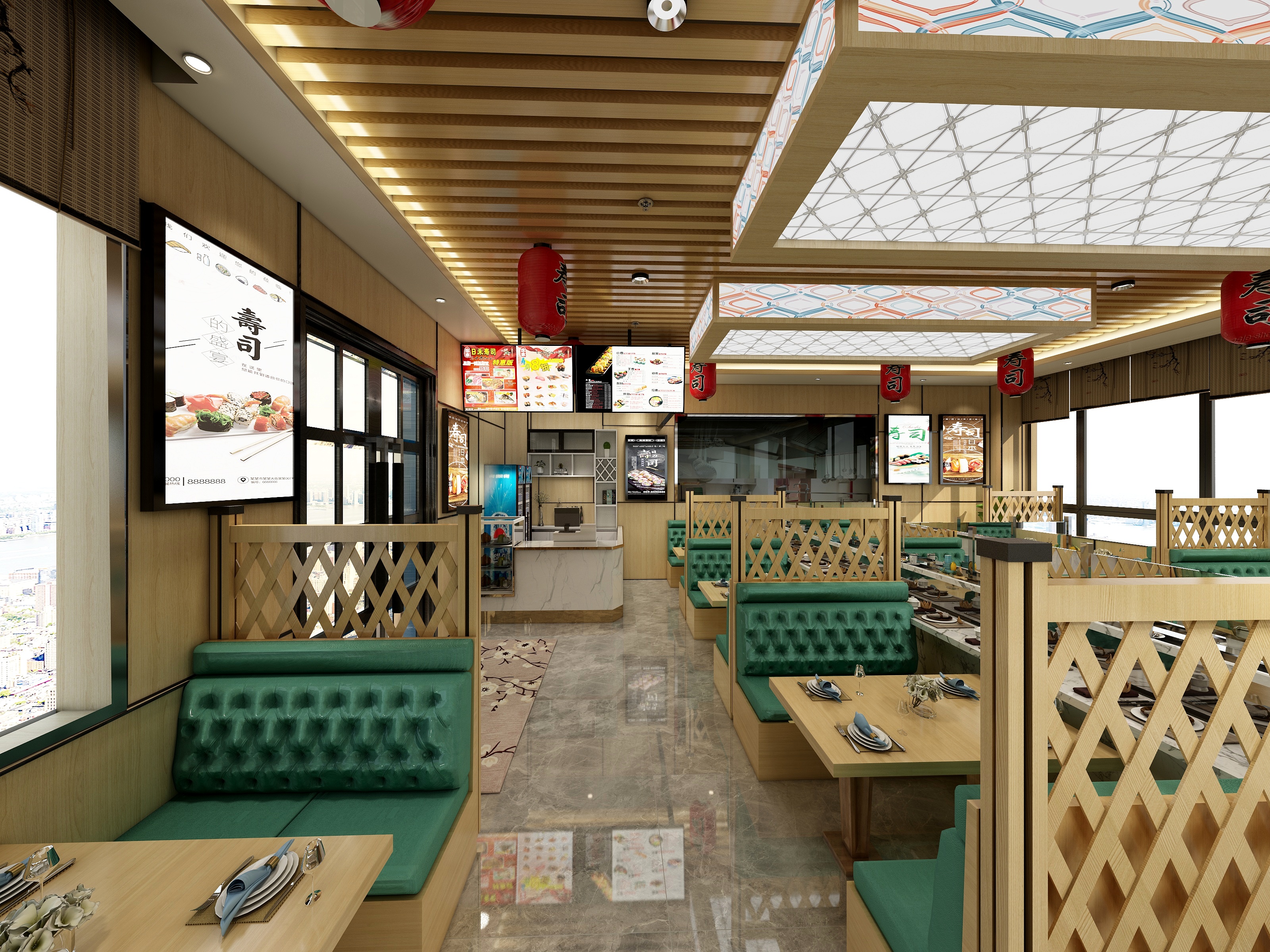 华夏杰装饰设计-禾昭寿司店-日式风格-装修设计方案
