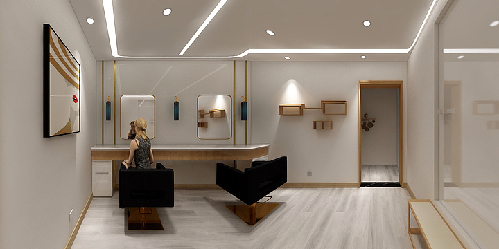 晨霖原创全案设计-美发店-谭小玲-现代轻奢-装修设计方案