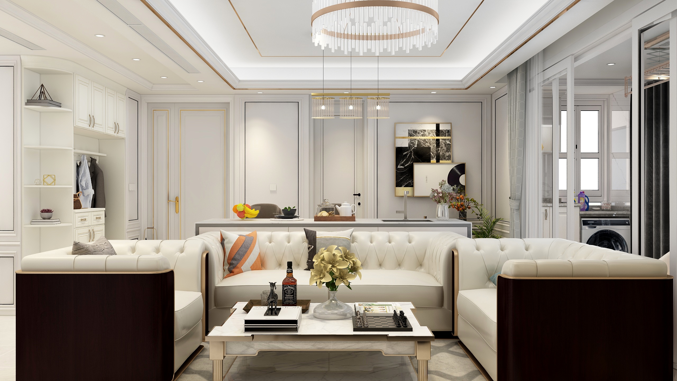 潮州设计师阿龙-134㎡美式轻奢三房装修效果图