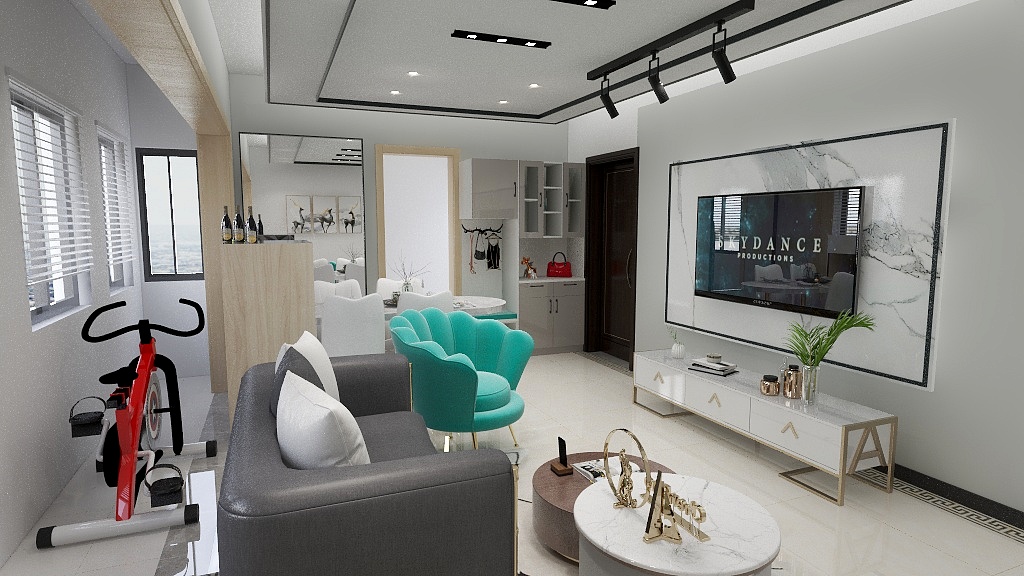 梦酷装饰-瑞和园89.50㎡B户型3室2厅1卫（镜子里的轻奢）-装修设计方案