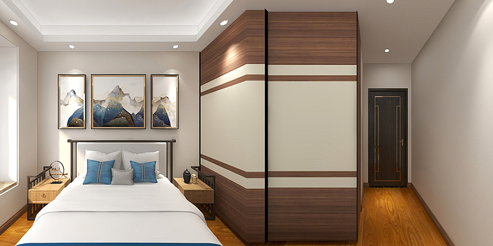 陳工丶东莞-天麟时代广场龚总新中式卧室效果-装修设计方案