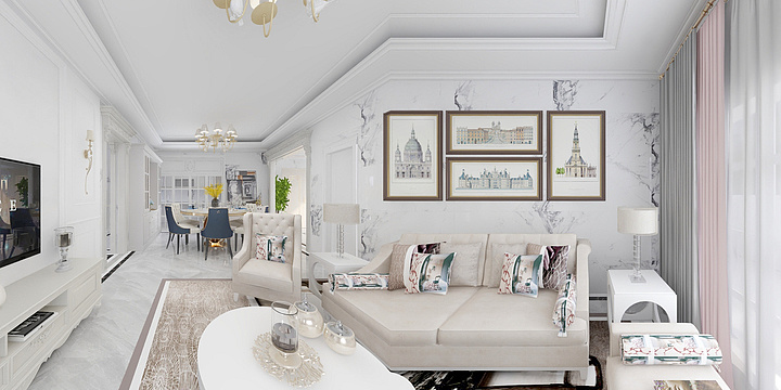 广东全景效果-美式-白色-装修设计方案