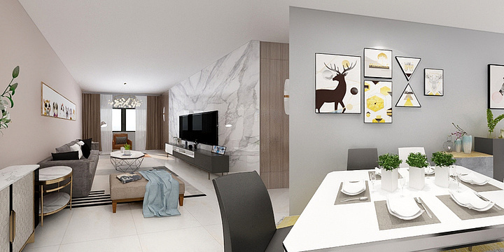 明之设计张伯明-书香雅苑北欧风2室2厅2卫1厨119.00㎡-装修设计方案