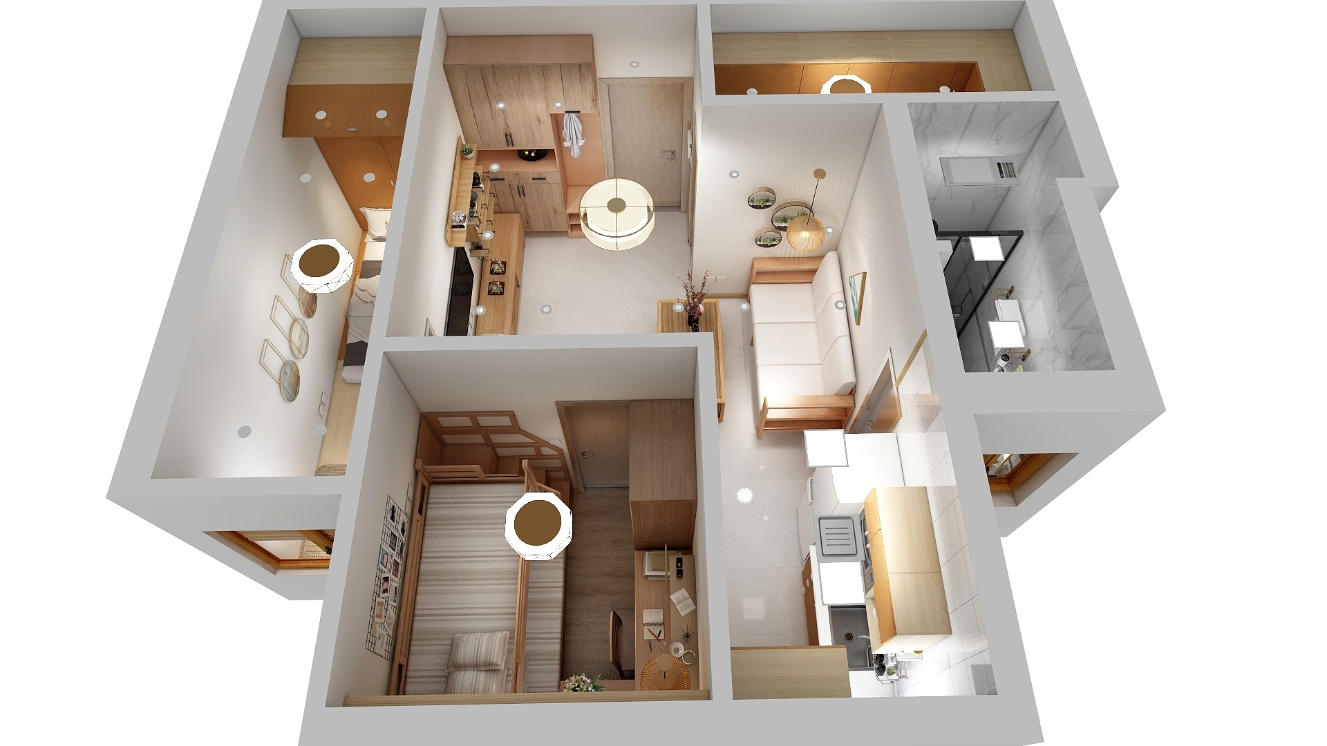 邹邹制图-30m²三室一厅-日式原木风-装修设计方案