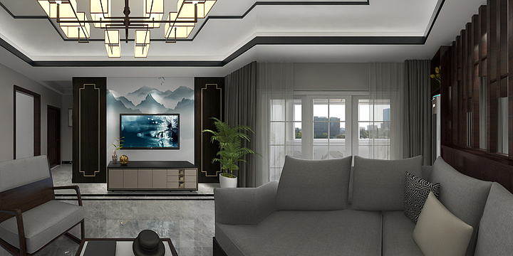 设计师MrLong-江山帝景D2-206新中式-装修设计方案