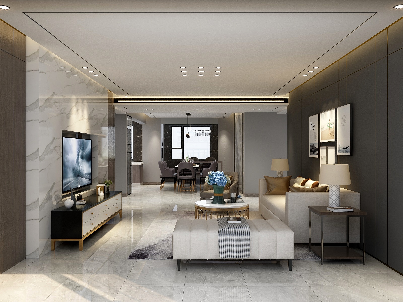 K空间设计-179方现代简约四室装修效果图