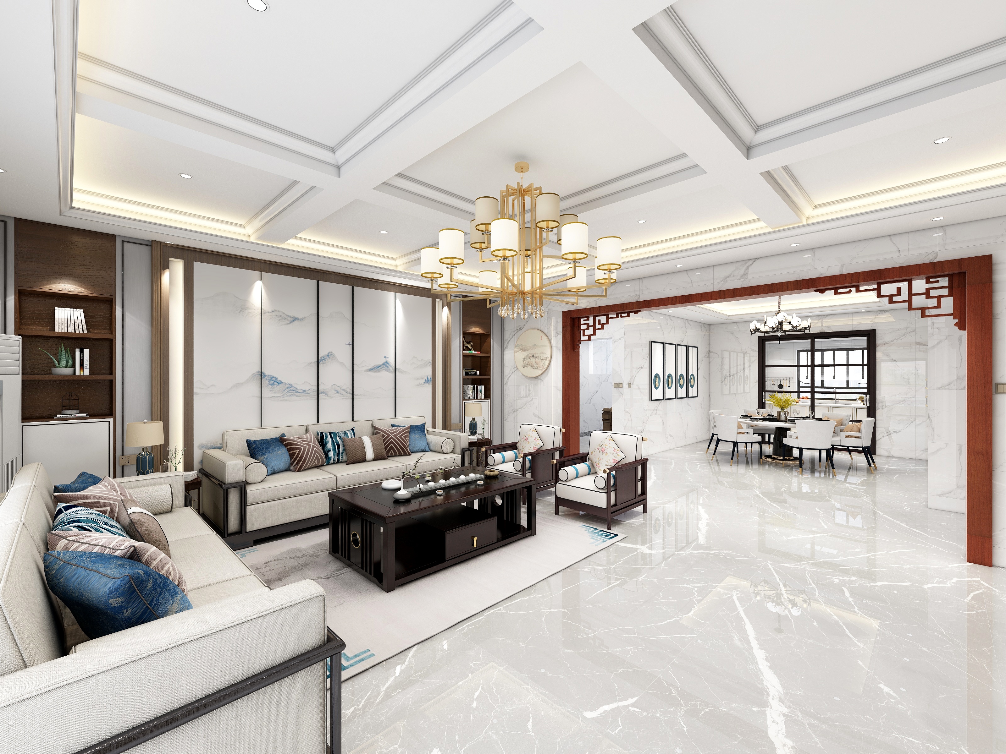 王翠丽-两厅四房新中式风格装修效果图