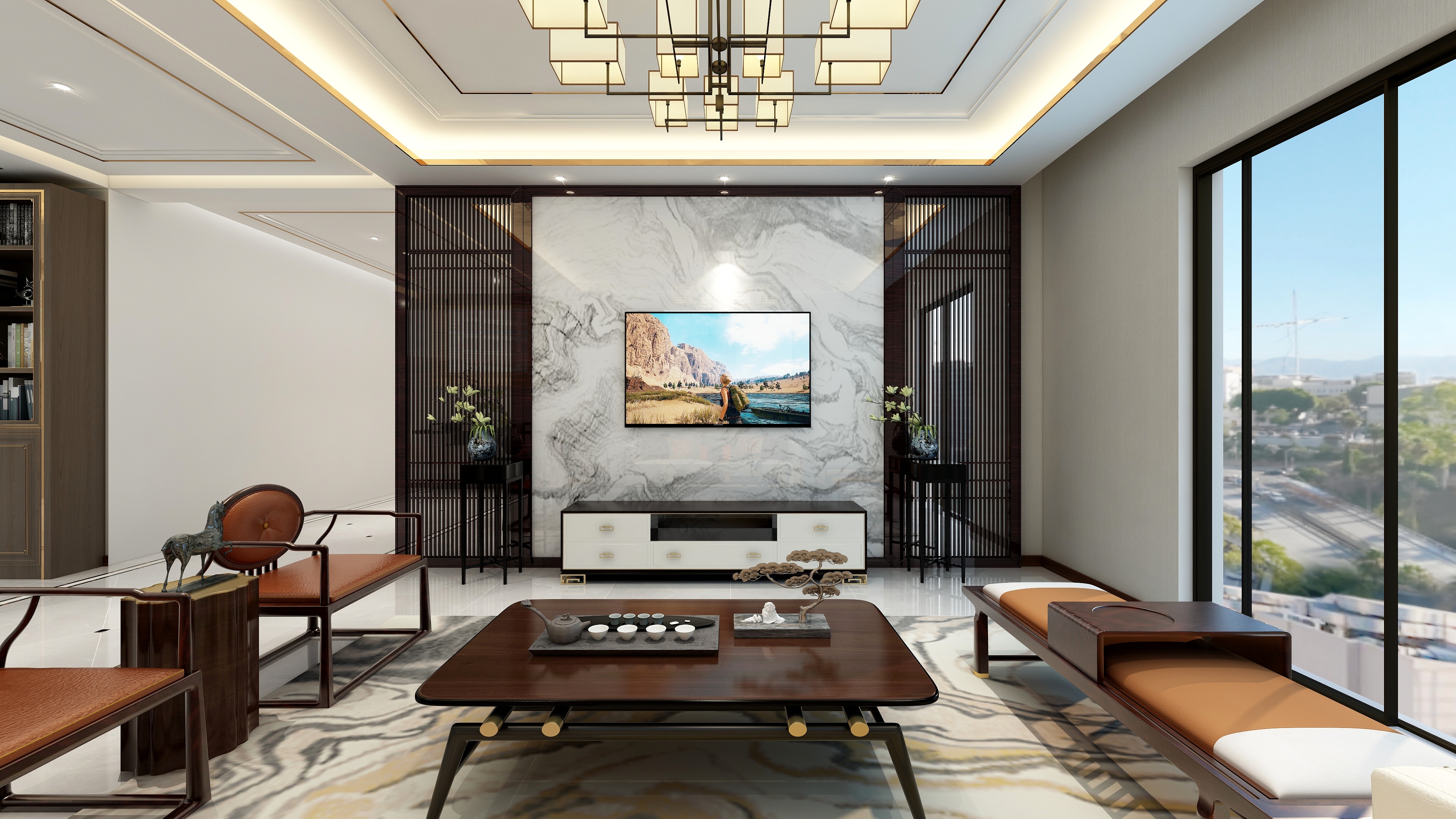 原创设计UBwV-新中式客餐厅装修效果图