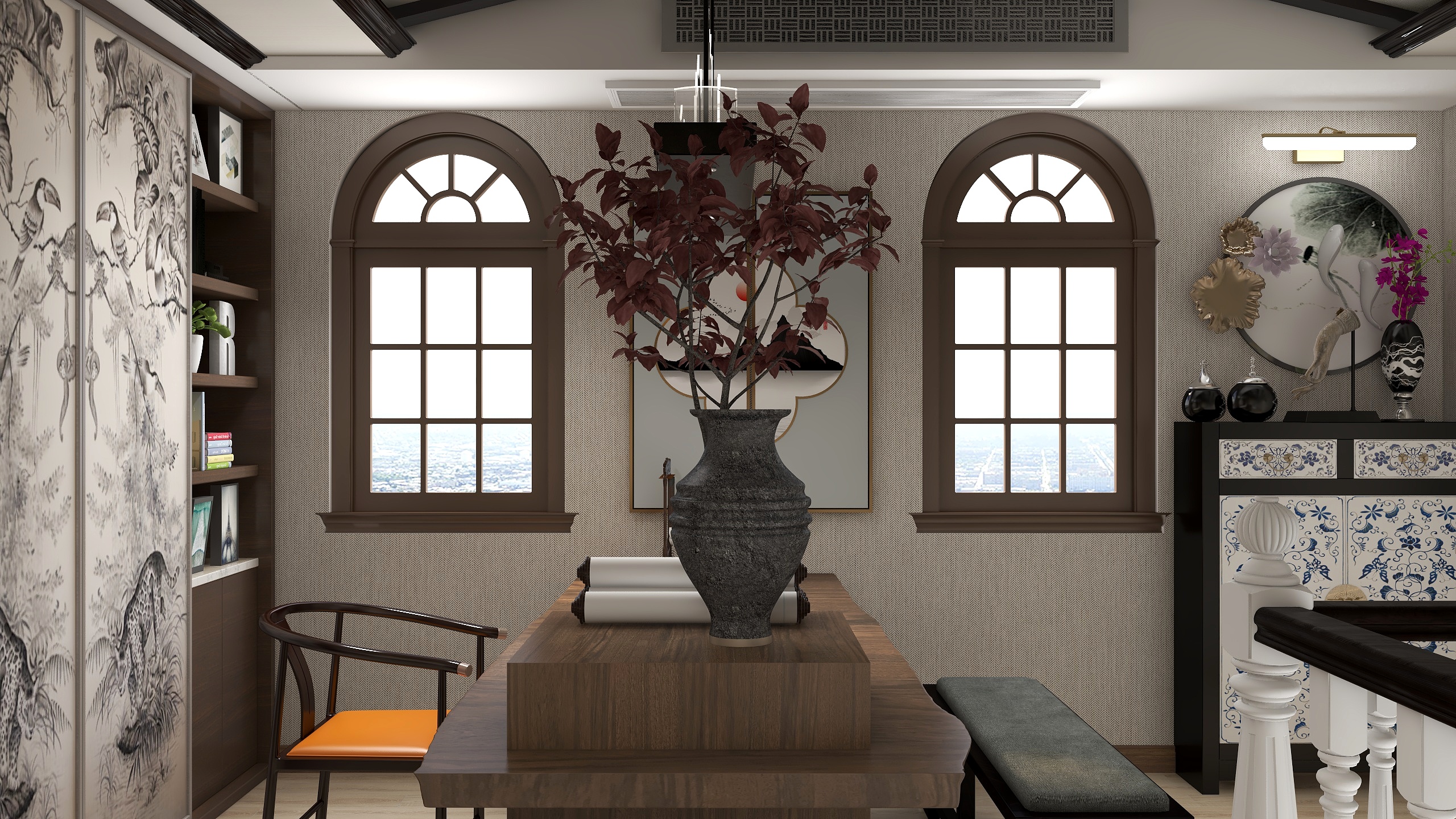 CG安安耶-《MrSix》美式新中混搭三层小别墅装修效果图