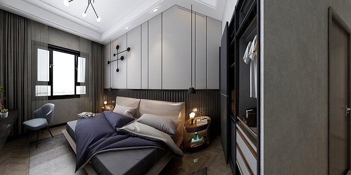 浙江鹏飞装饰-唐昌自建房-一楼单人床卧室-装修设计方案