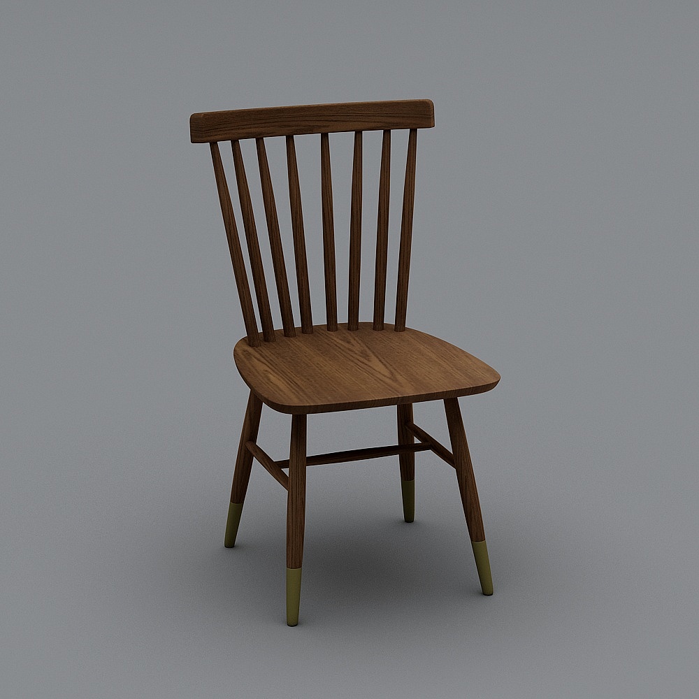 Swood 舒木轻奢简约风温莎餐椅胡桃色3D模型