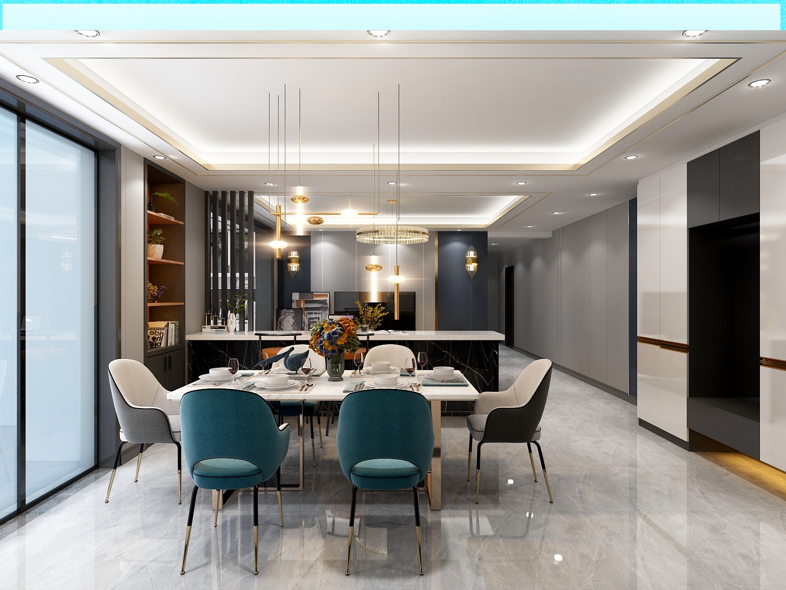 独辷潕迩-轻奢客餐厅装修效果图