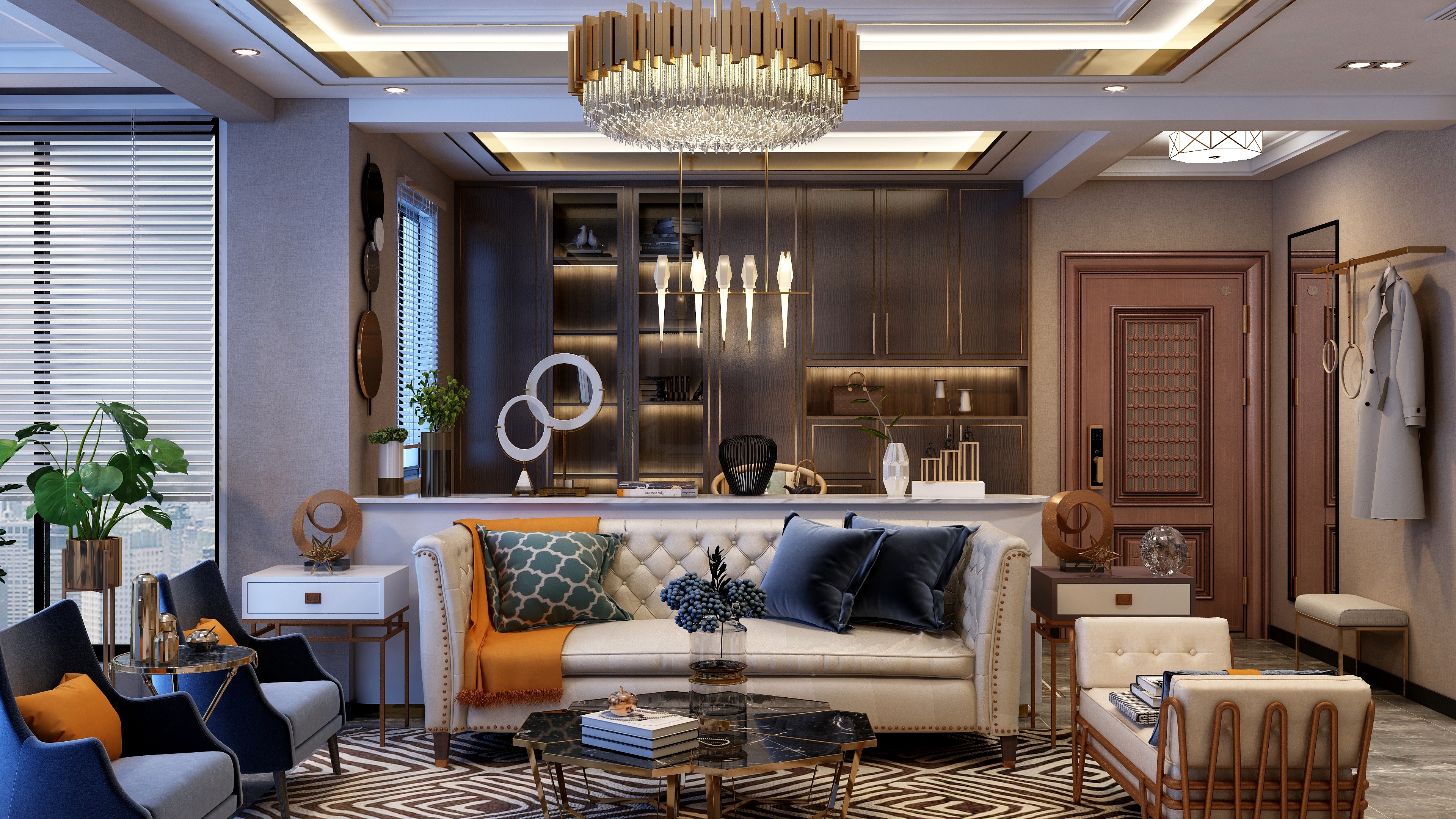刘春伟-轻奢复古蓝-大平层设计-装修设计方案