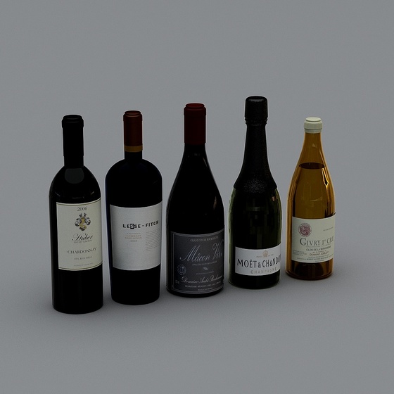 Alcoholic Beverages Display 3D Model in Black Finish