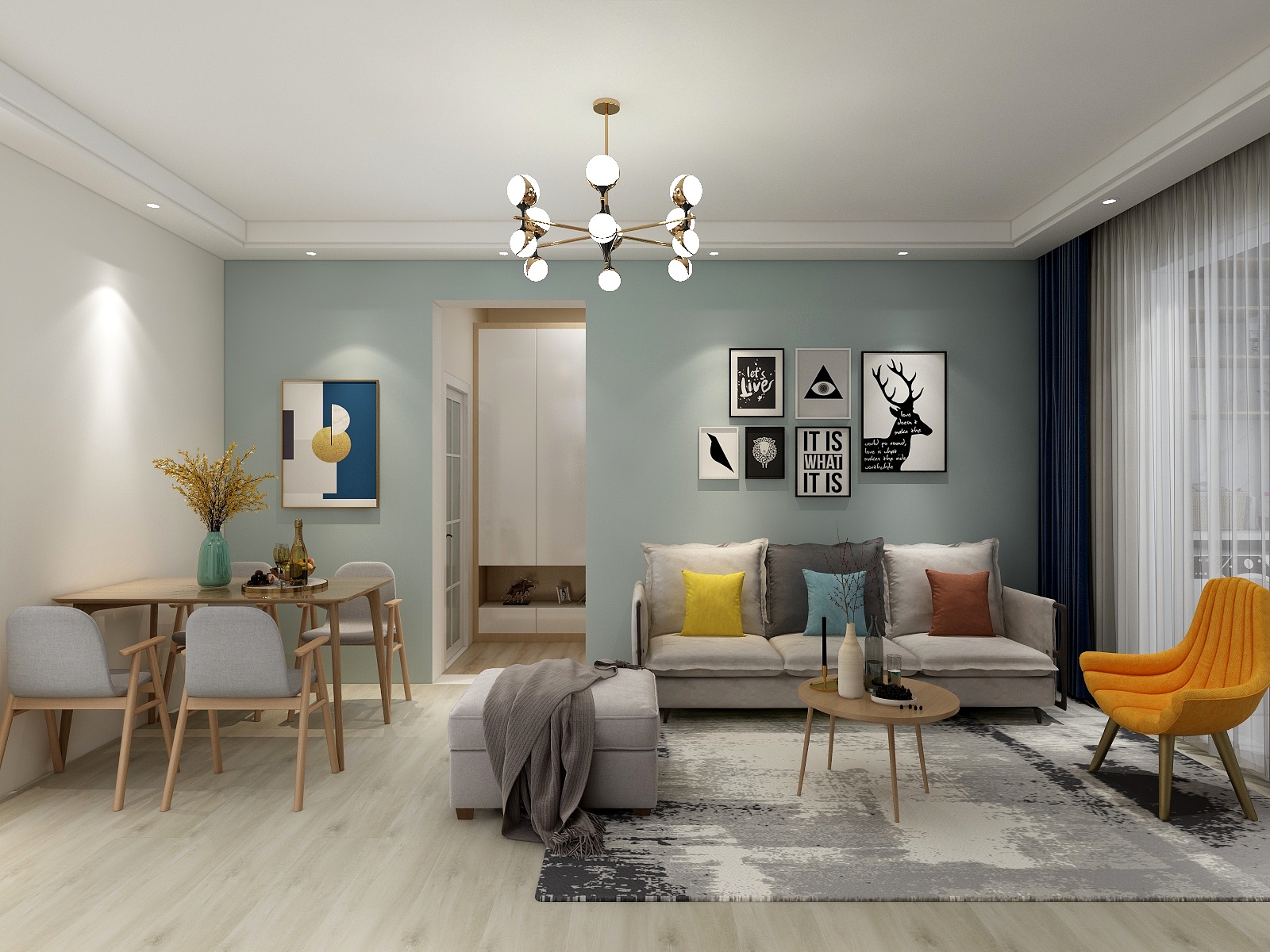 万里江陵-100平小三居北欧清新-装修设计方案