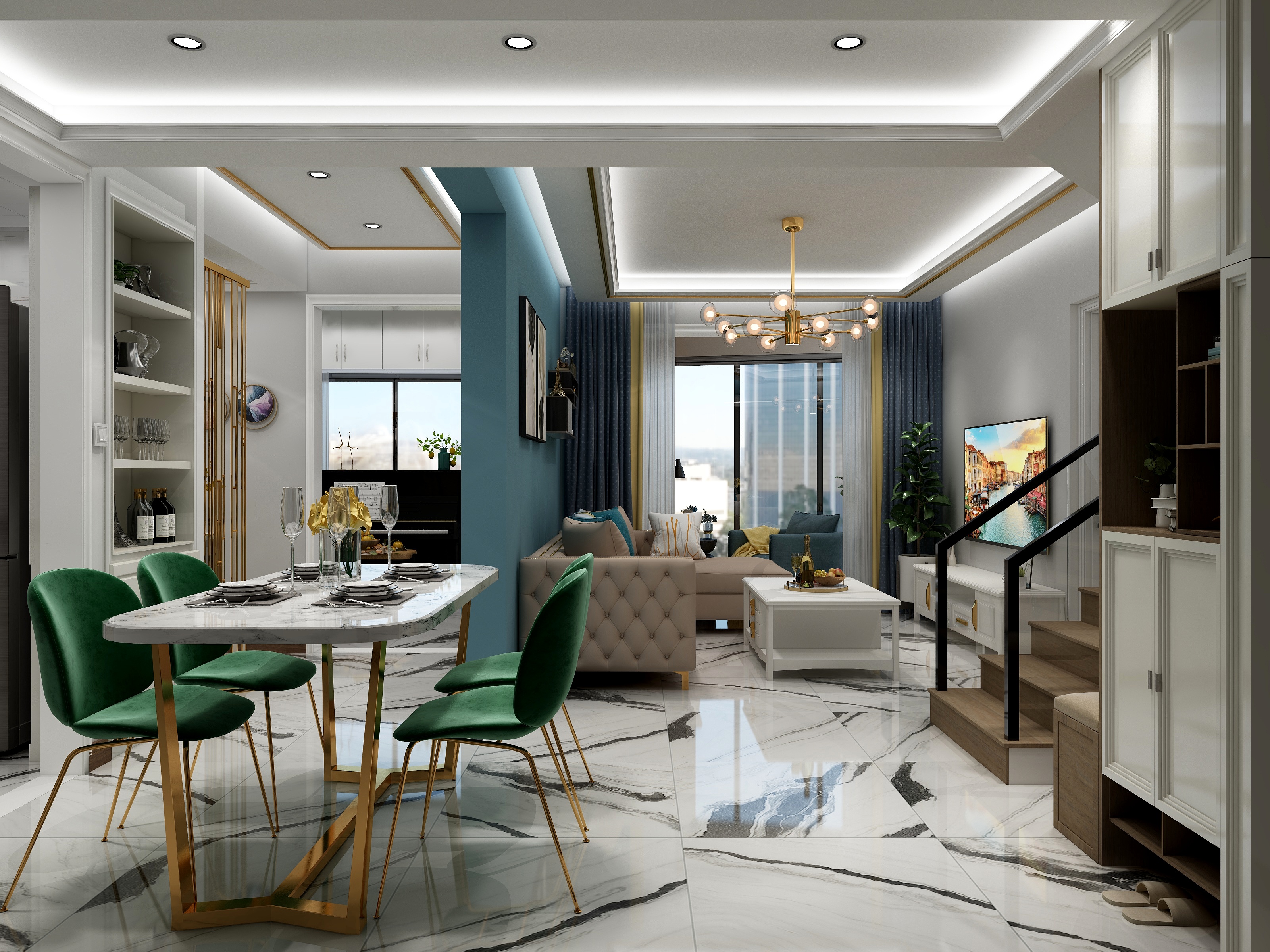 Dr_P-120方叠拼一层美式轻奢-装修设计方案