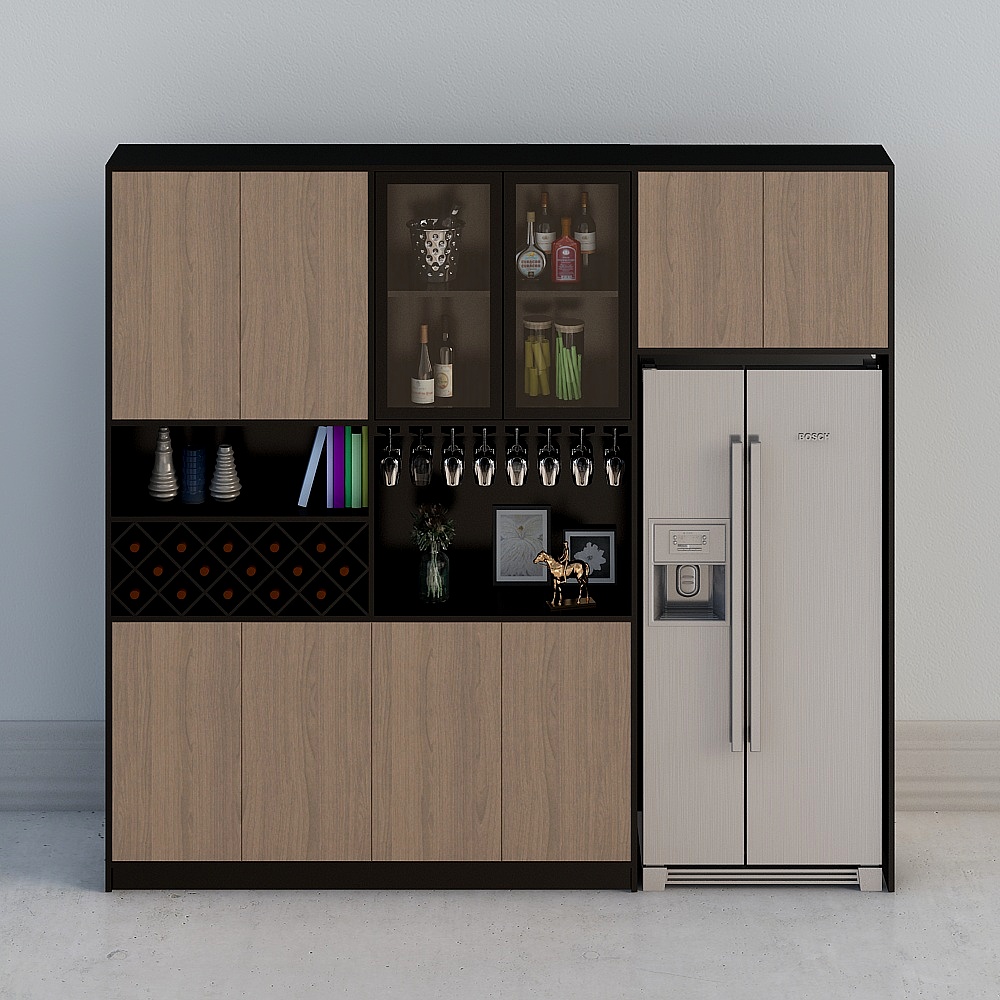 现代酒柜（带冰箱）3D模型