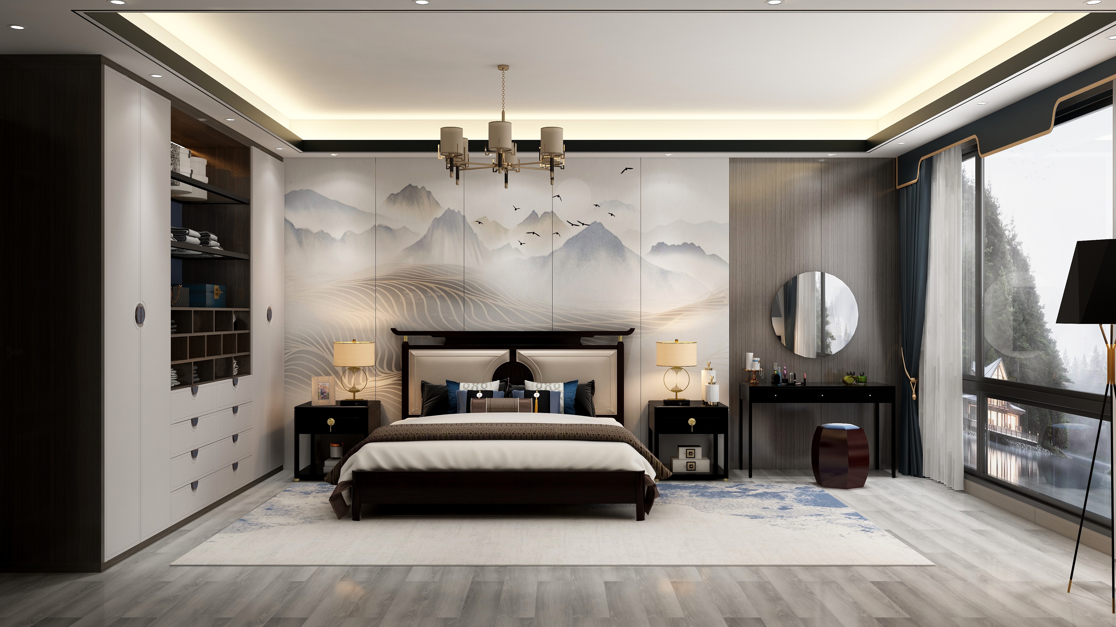 布凡设计1-新中式《蓝鹭》装修效果图