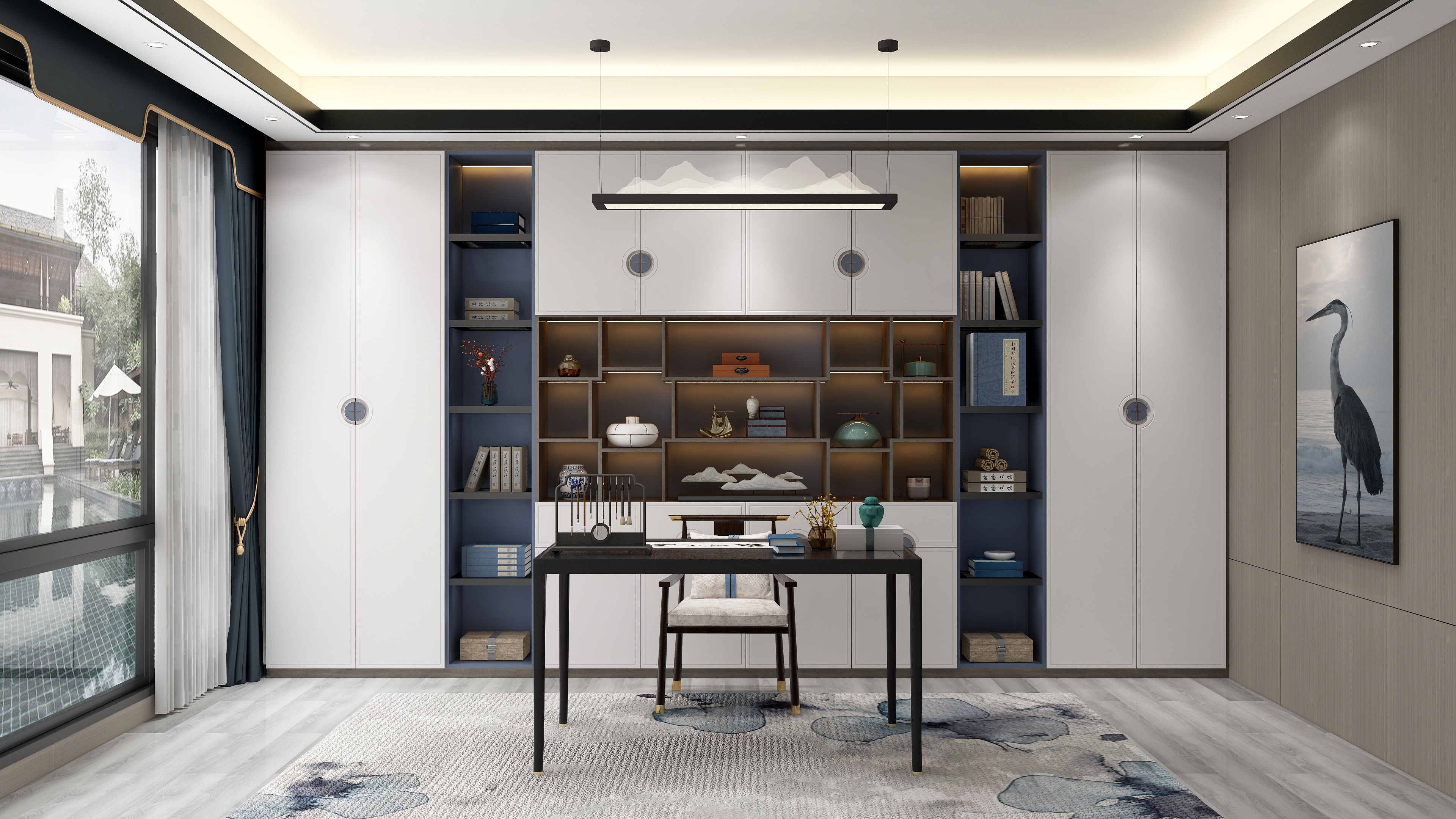 布凡设计1-新中式《蓝鹭》装修效果图
