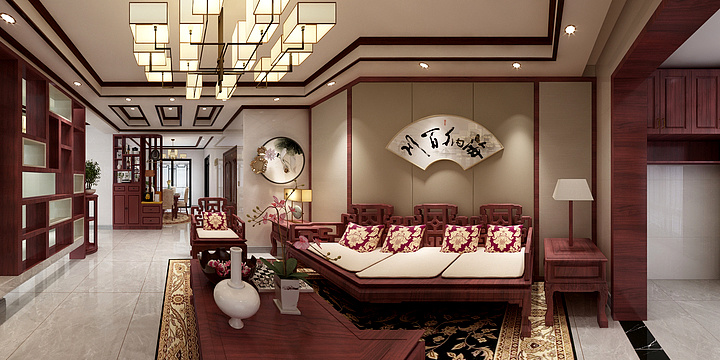 室内深化设计-新中式客餐厅-新-装修设计方案