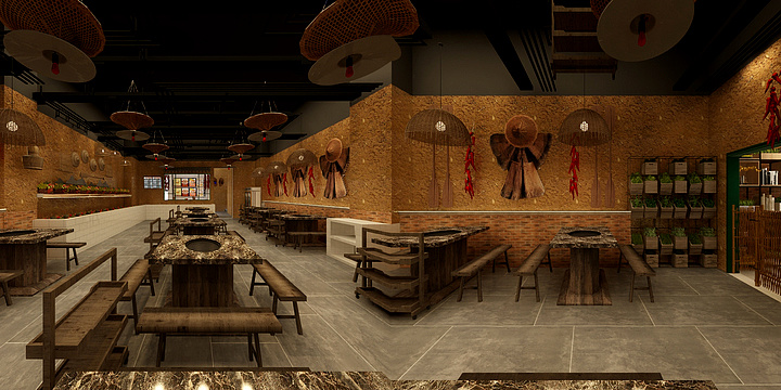 Song空间-串串店铺-复古一-装修设计方案