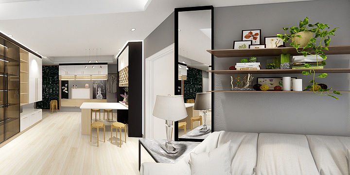 宴遇预不可求-C2户型灰色硅藻泥-装修设计方案