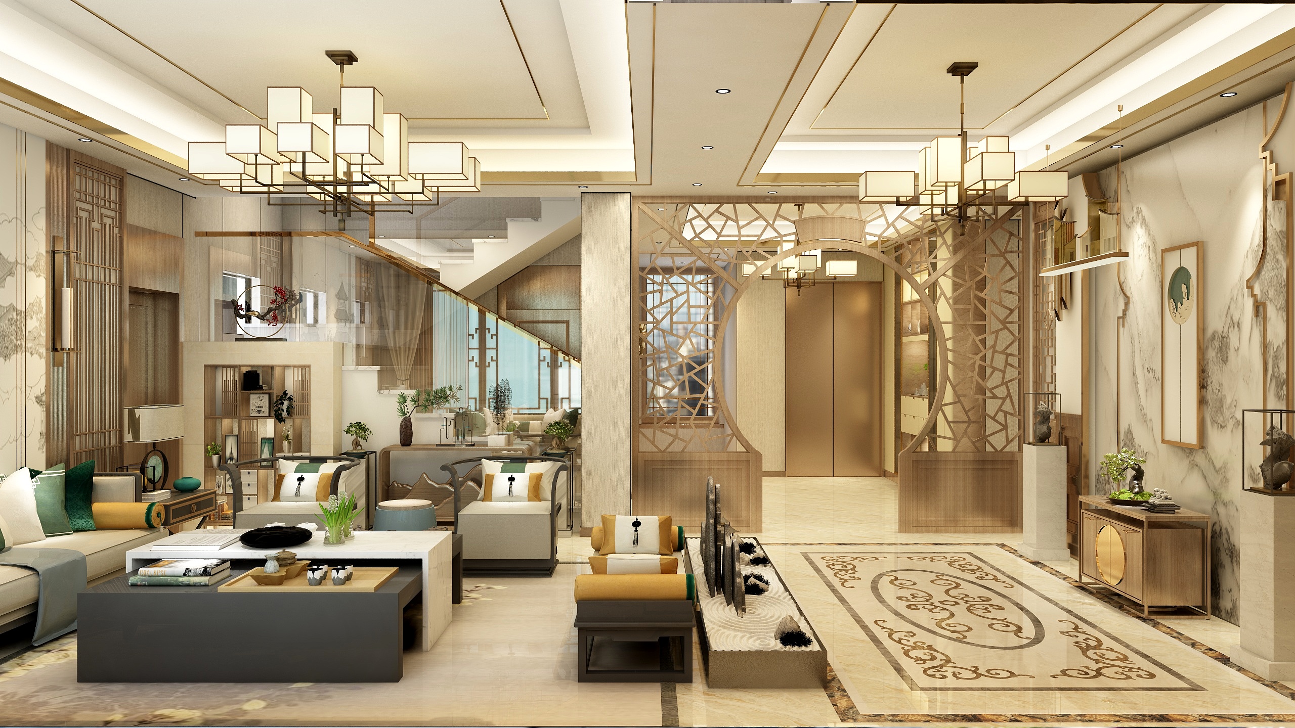 张煜强煜境设计-《跃翰阁》一400㎡3层新中式别墅装修效果图