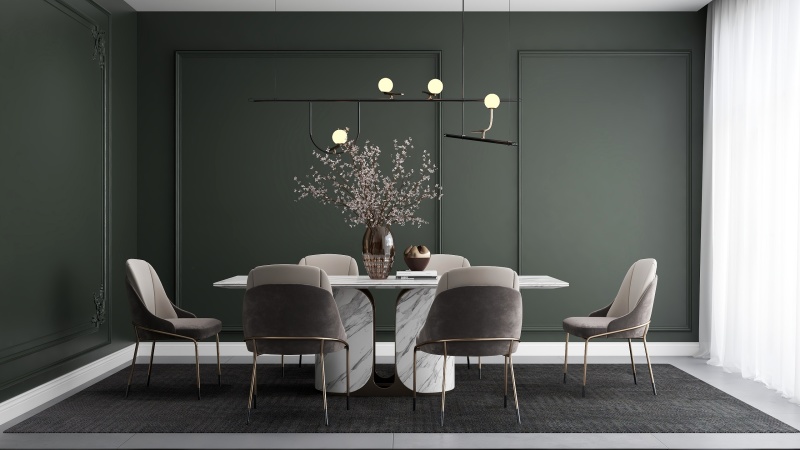 Elegant Vintage Dining Room with Green Accents