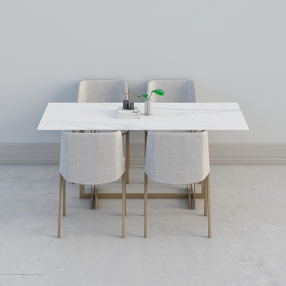 现代轻奢餐桌椅灯具组合13D模型