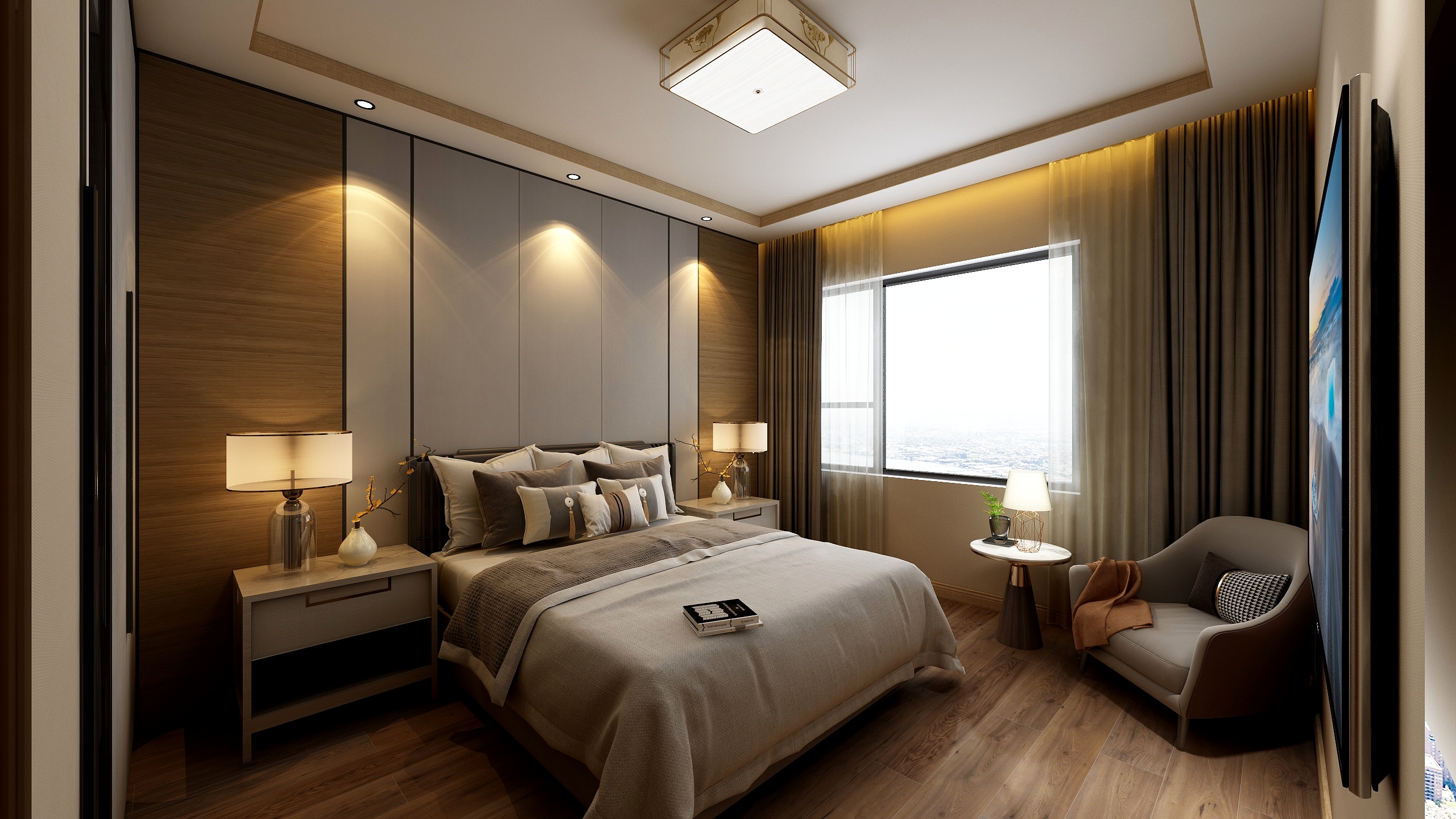 靠谱小七-樱花别墅2F卧室-装修设计方案