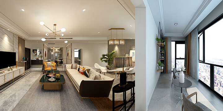 达芬奇装饰装修3D全景图-领地天域A2户型三室两厅两卫122m²-装修设计方案