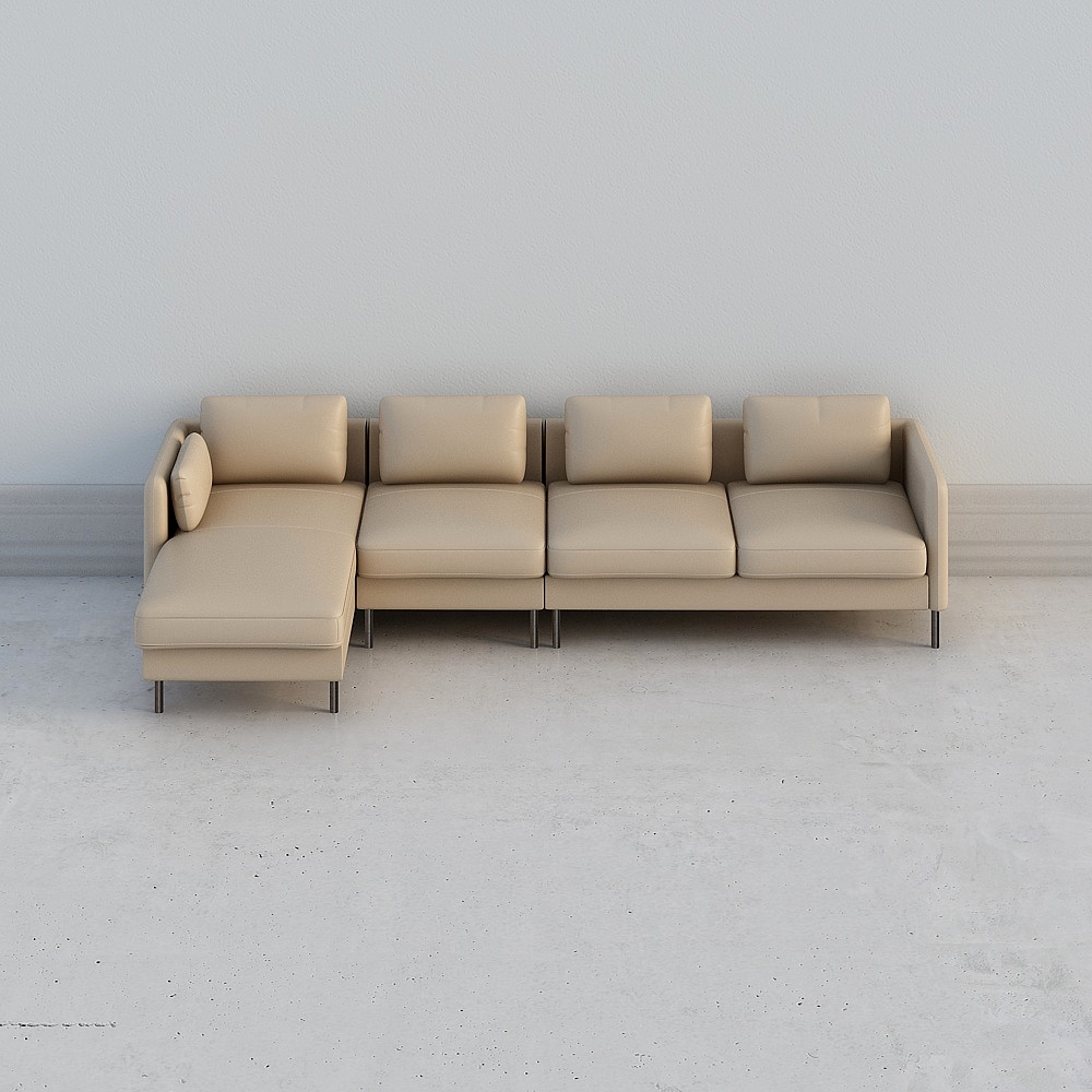 优梵艺术 马尔默/意大利现代简约大户型真皮艺沙发L型组合221B-123D模型