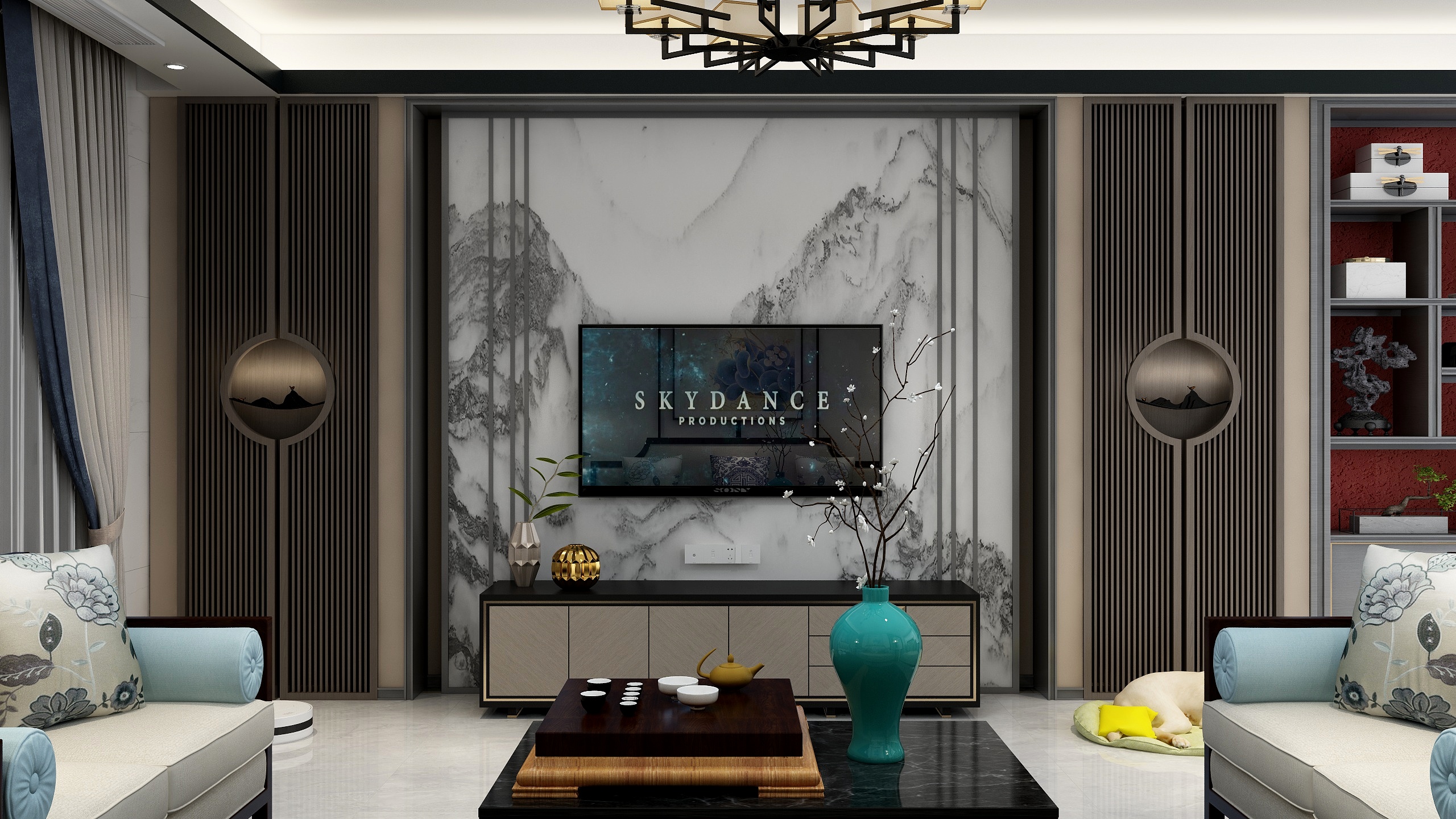 潮州设计师阿龙-296㎡新中式四房装修效果图